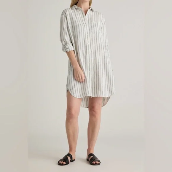 Quince | Dresses | Quince 0 European Linen Shirt Dress In Oatmealblack  Stripe | Poshmark